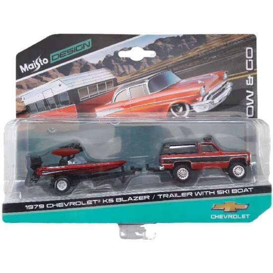 CHEVROLET KS BLAZER 1979 - TRAILER WITH SKI BOAT - TOW & GO - MAISTO